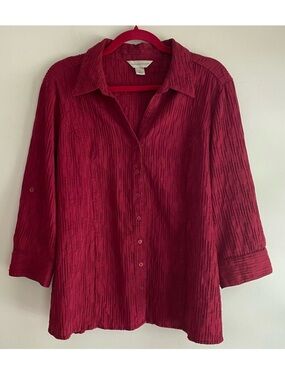 Christopher & Banks 3/4 Sleeve Button-Down Textured Shirt Size XL